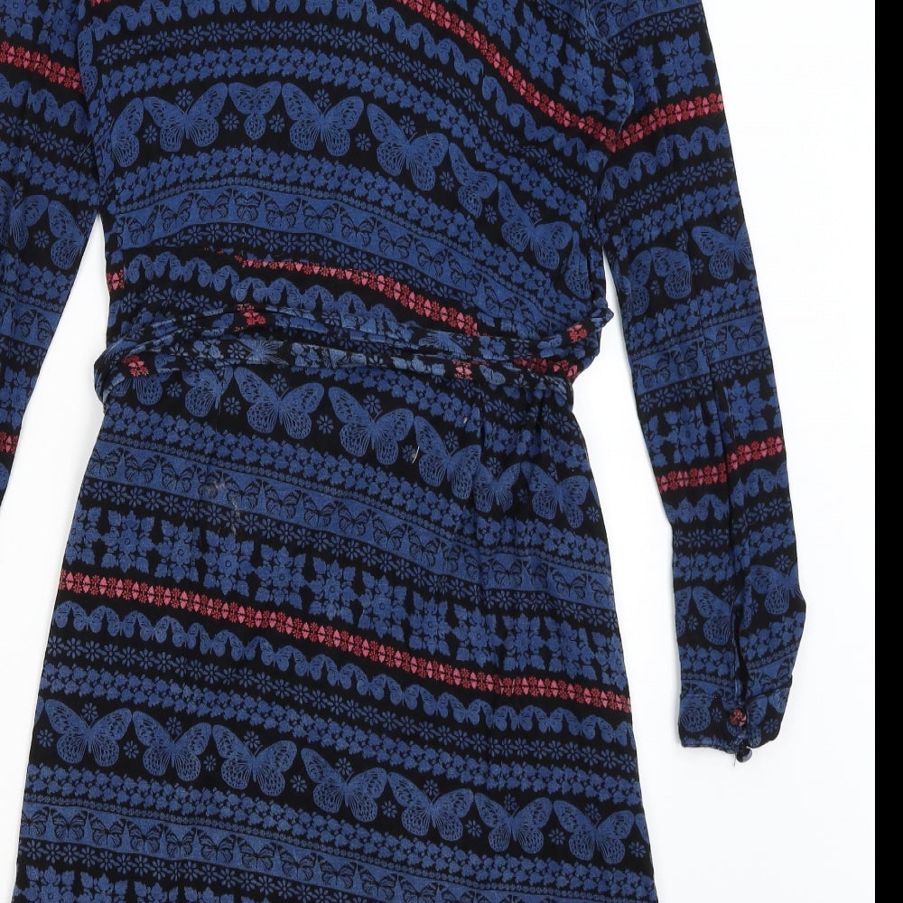 Uttam Boutique Womens Blue Floral  Wrap Dress  Size 14