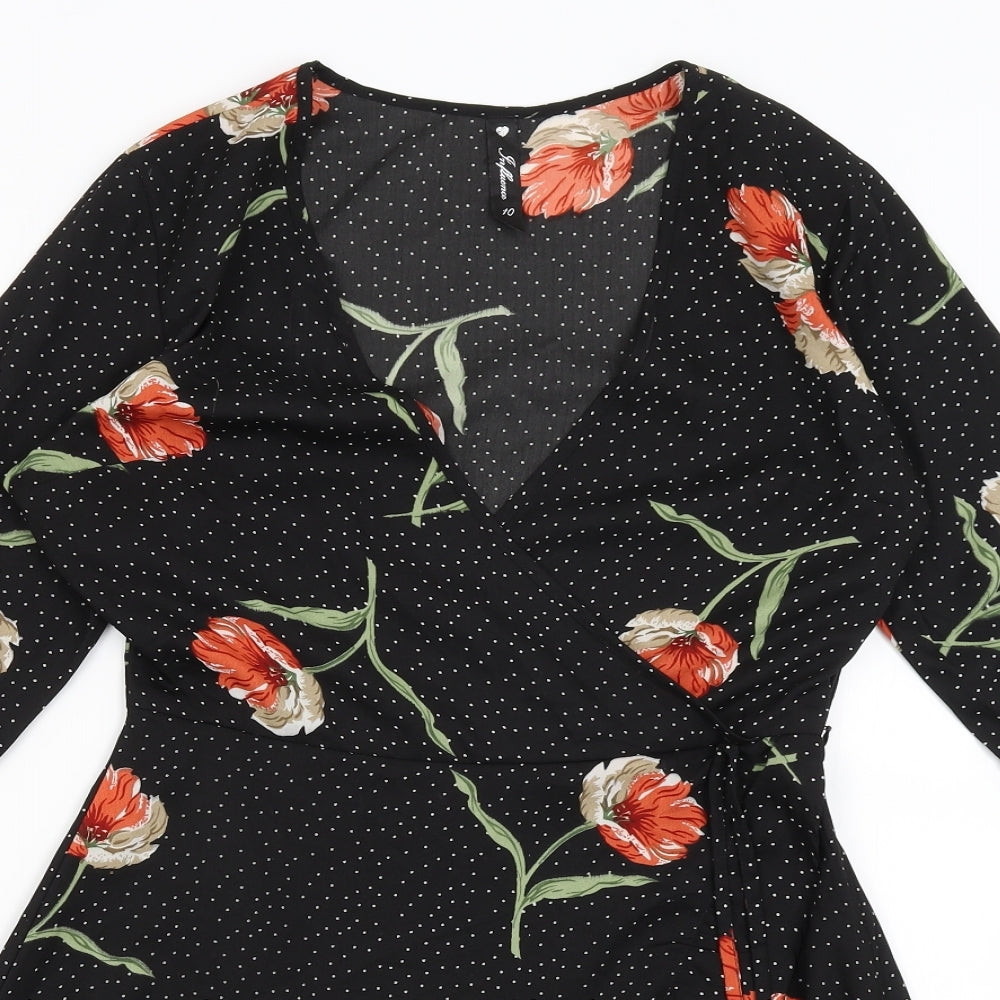 Influence Womens Black Floral  Fit & Flare  Size 10