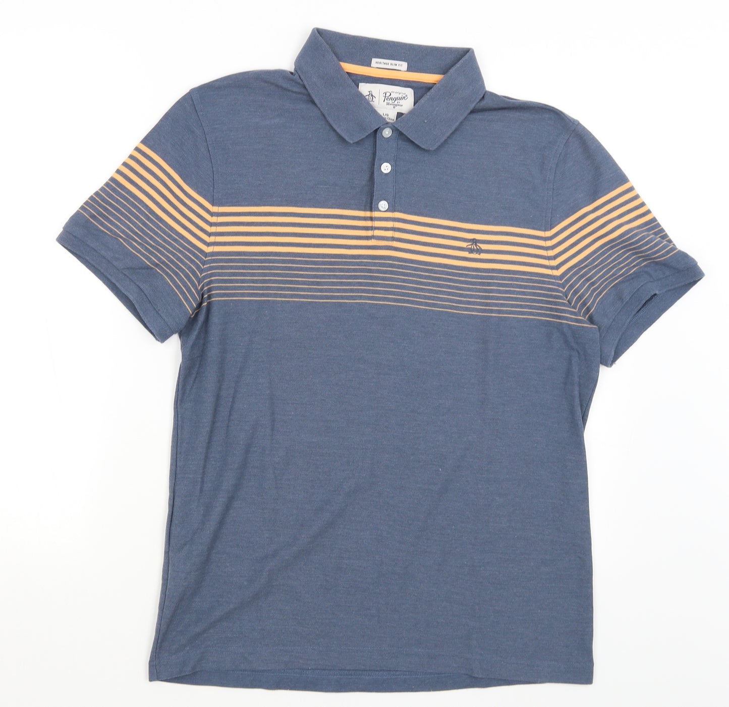 Penguin Mens Blue Striped   T-Shirt Size L