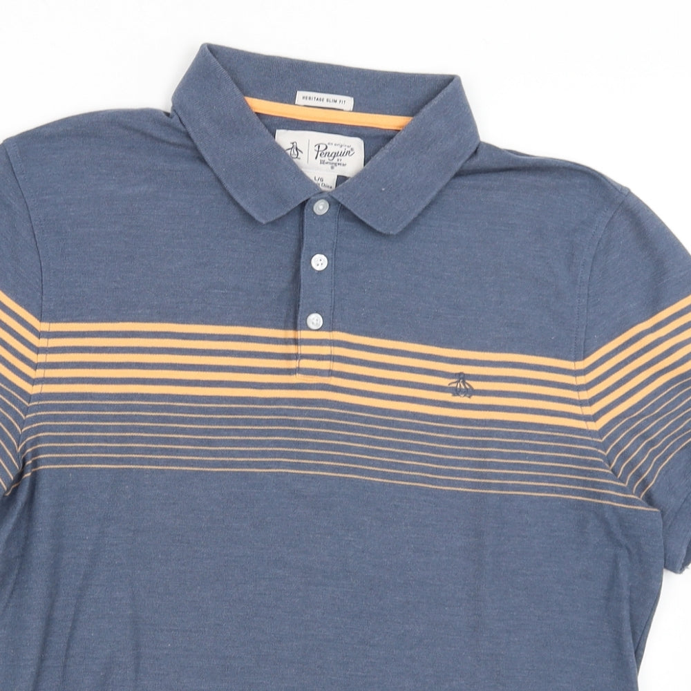 Penguin Mens Blue Striped   T-Shirt Size L