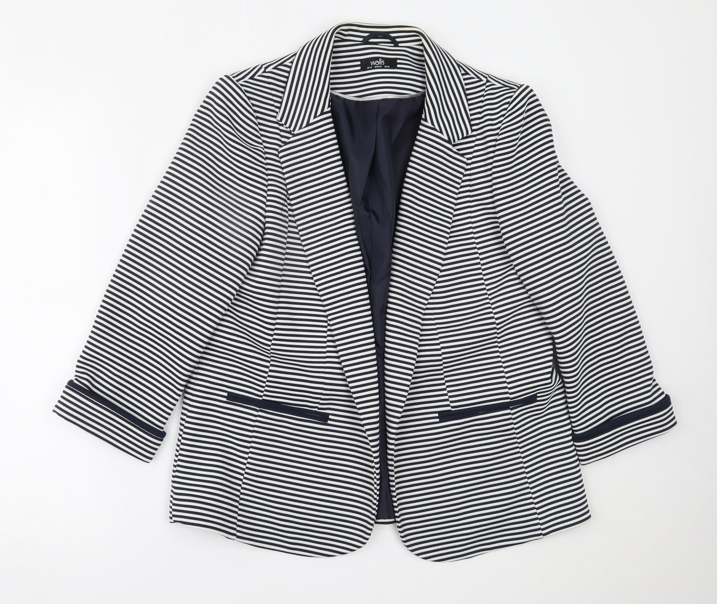 Wallis Womens Blue Striped  Jacket Blazer Size 14