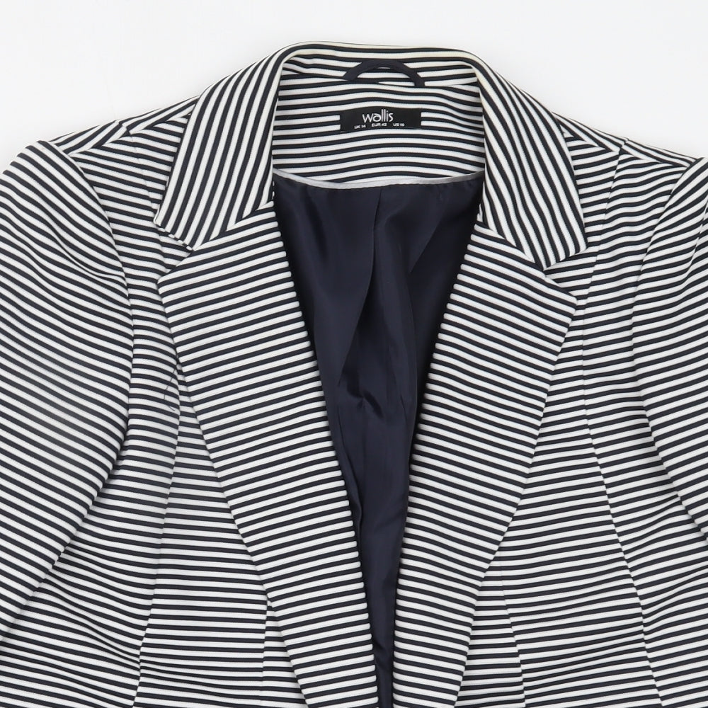 Wallis Womens Blue Striped  Jacket Blazer Size 14