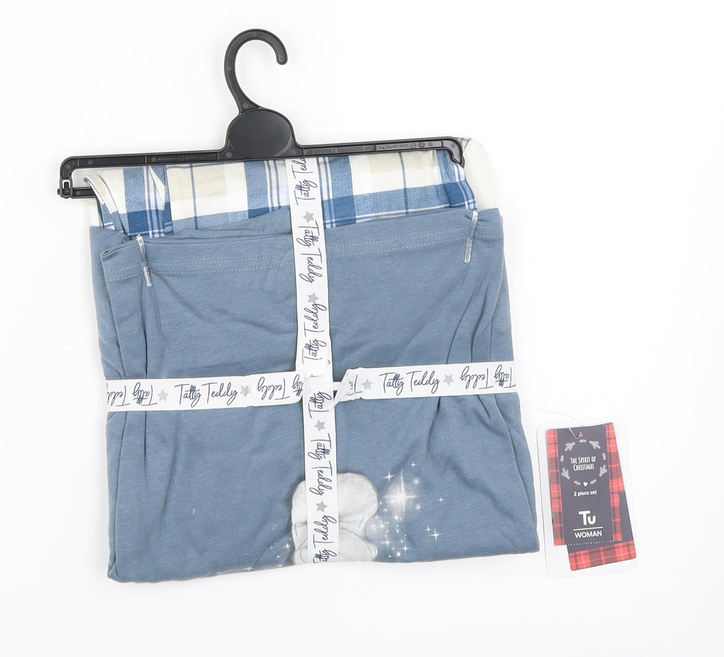 TU Womens Blue Solid  Top Pyjama Set Size 10  - Tatty Teddy