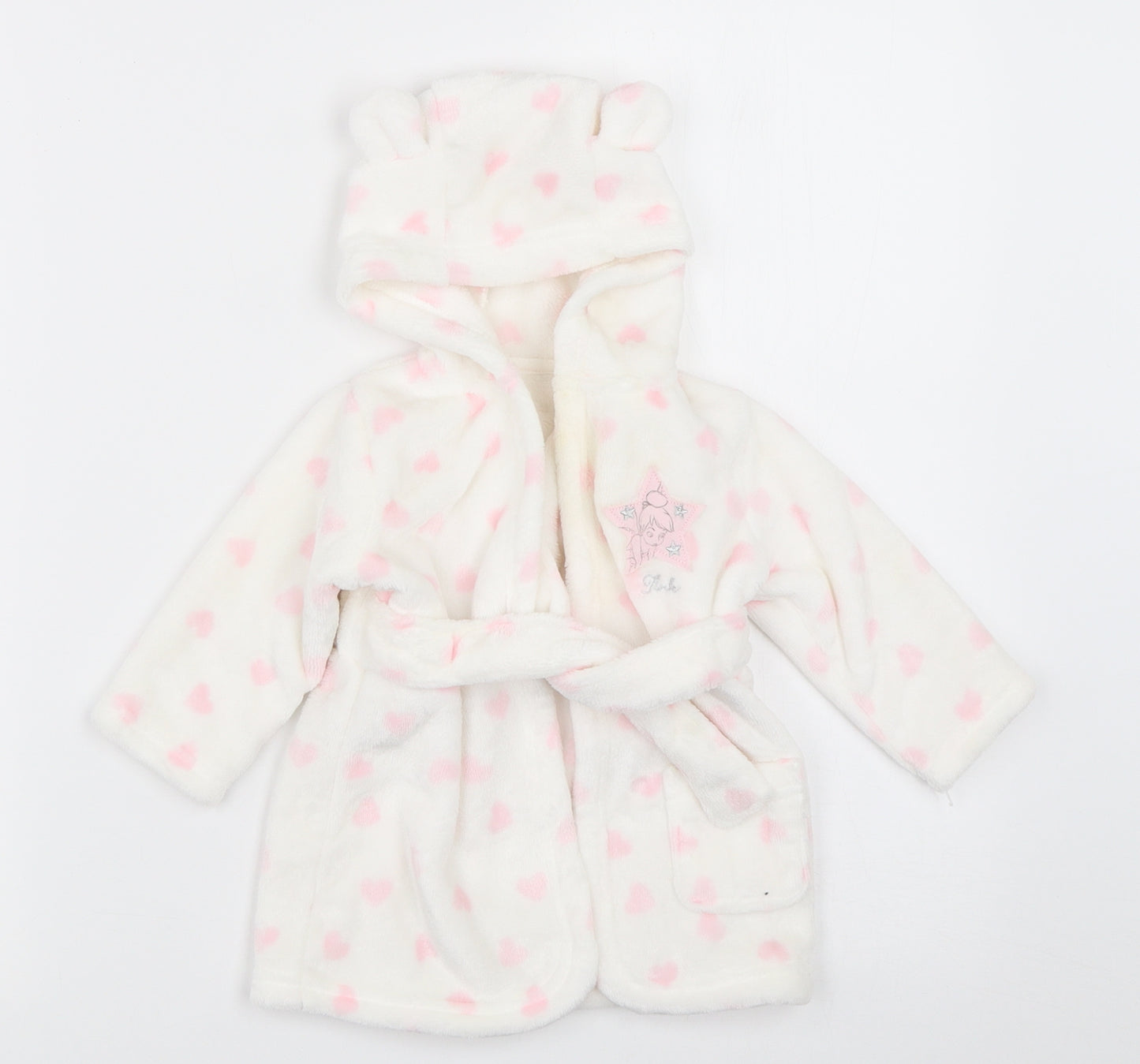 George Girls White Solid  Babydoll Robe Size 0-3 Months  - Tinkerbell