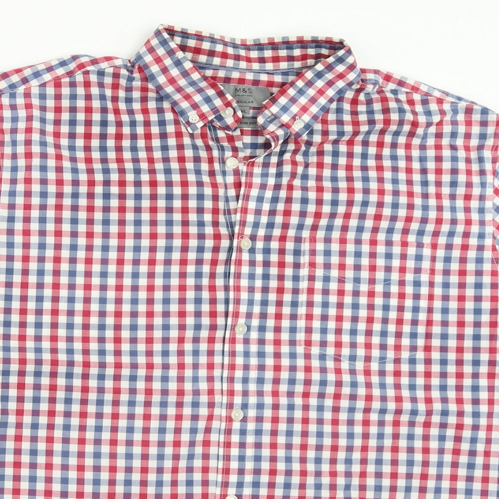 Marks and Spencer Mens Red Check   Button-Up Size XL