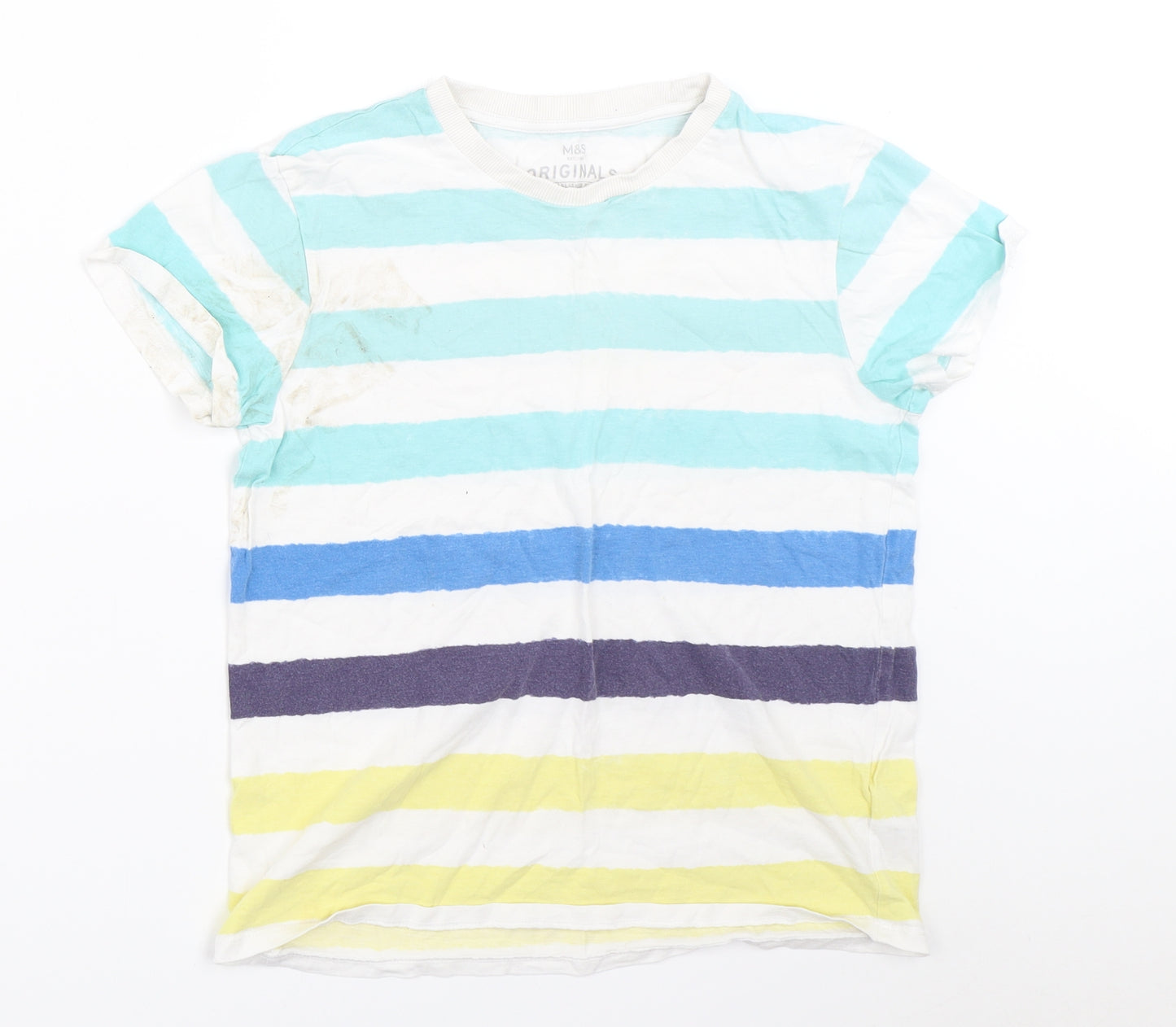 Marks and Spencer Boys White Striped  Basic T-Shirt Size 10-11 Years
