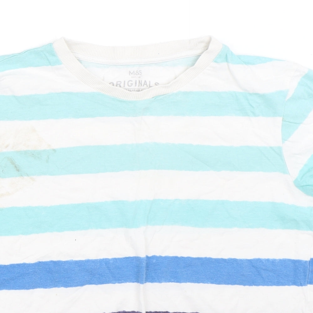 Marks and Spencer Boys White Striped  Basic T-Shirt Size 10-11 Years