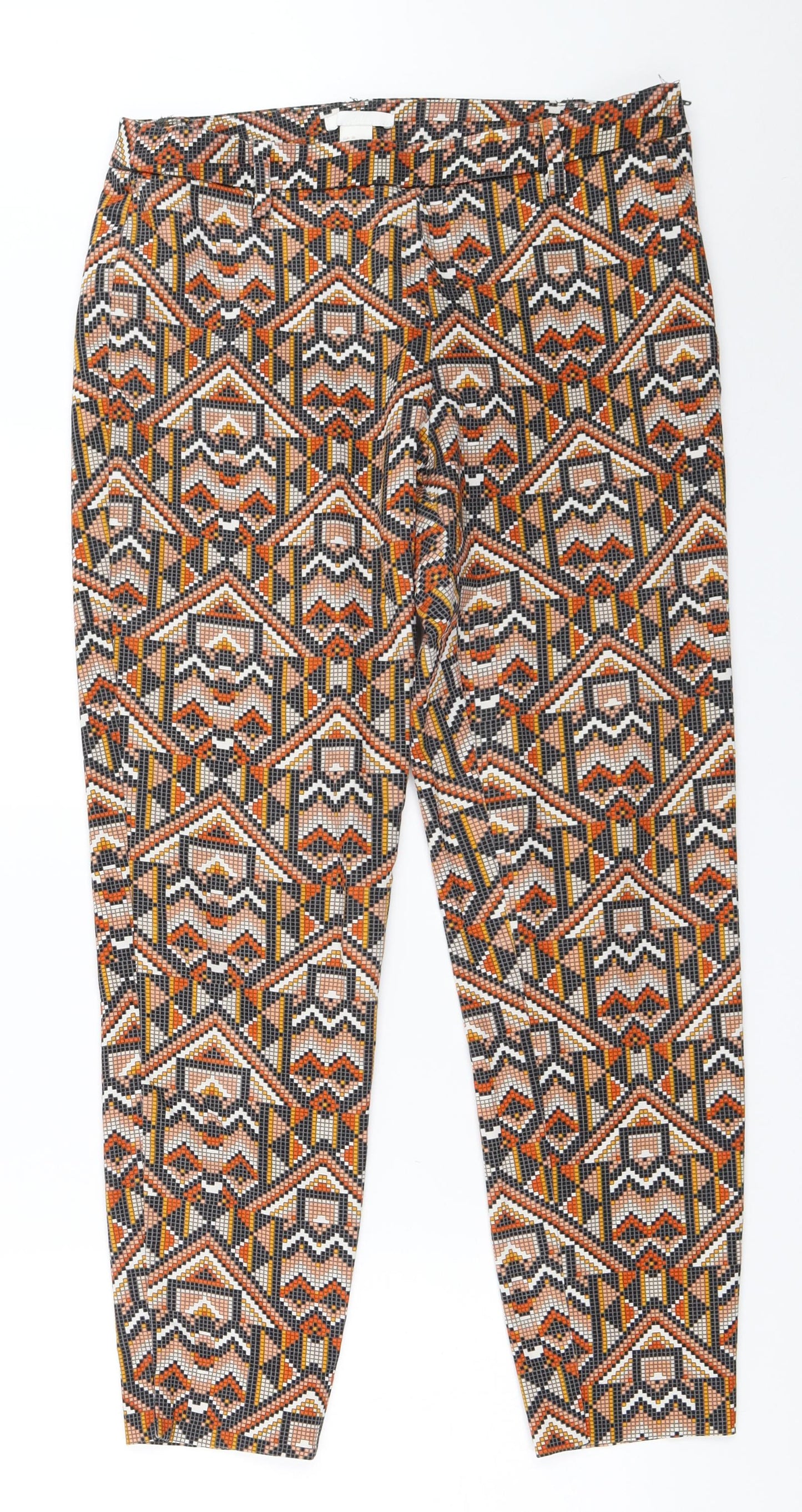 H&M Womens Orange Geometric  Capri Trousers Size 38 L27 in
