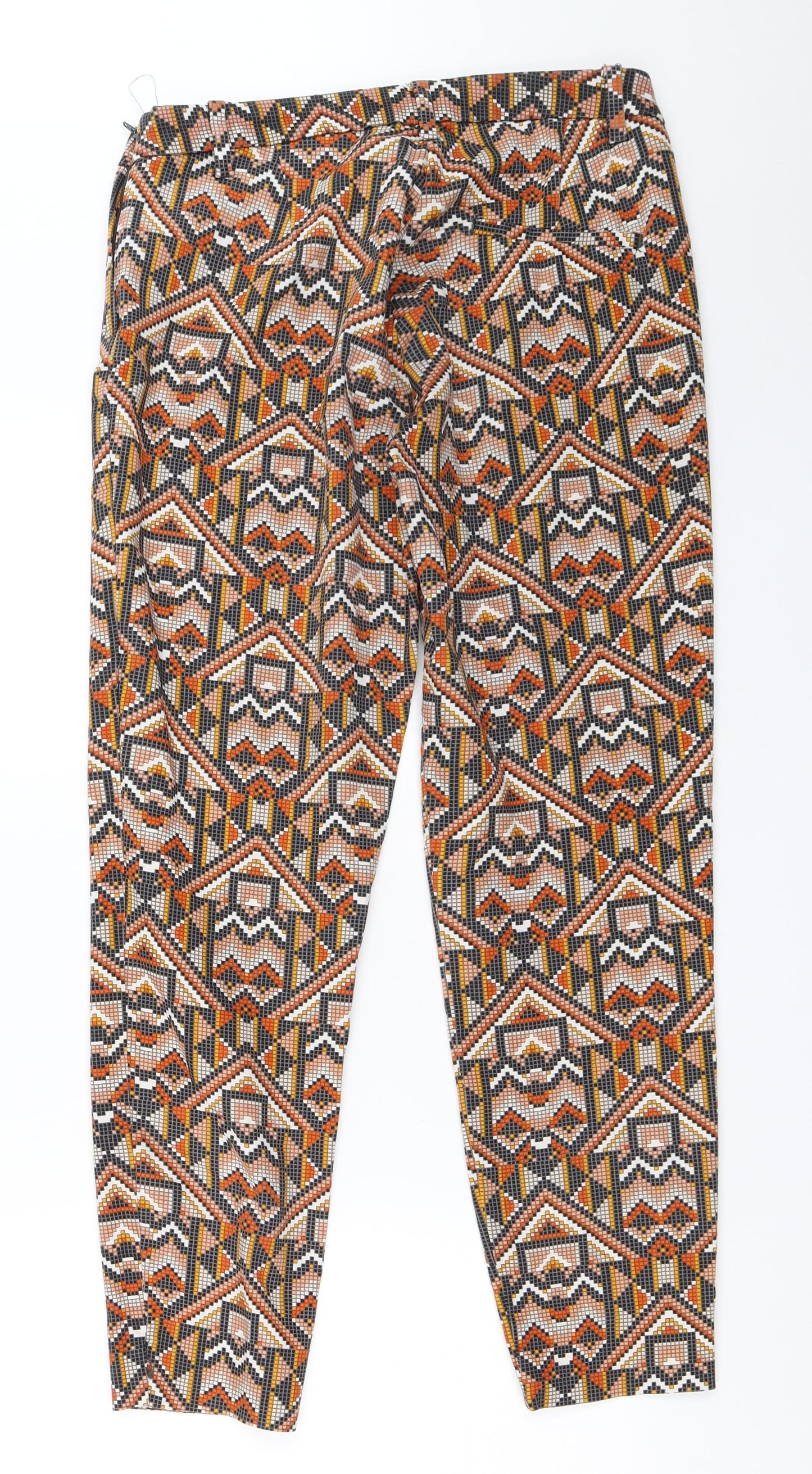 H&M Womens Orange Geometric  Capri Trousers Size 38 L27 in