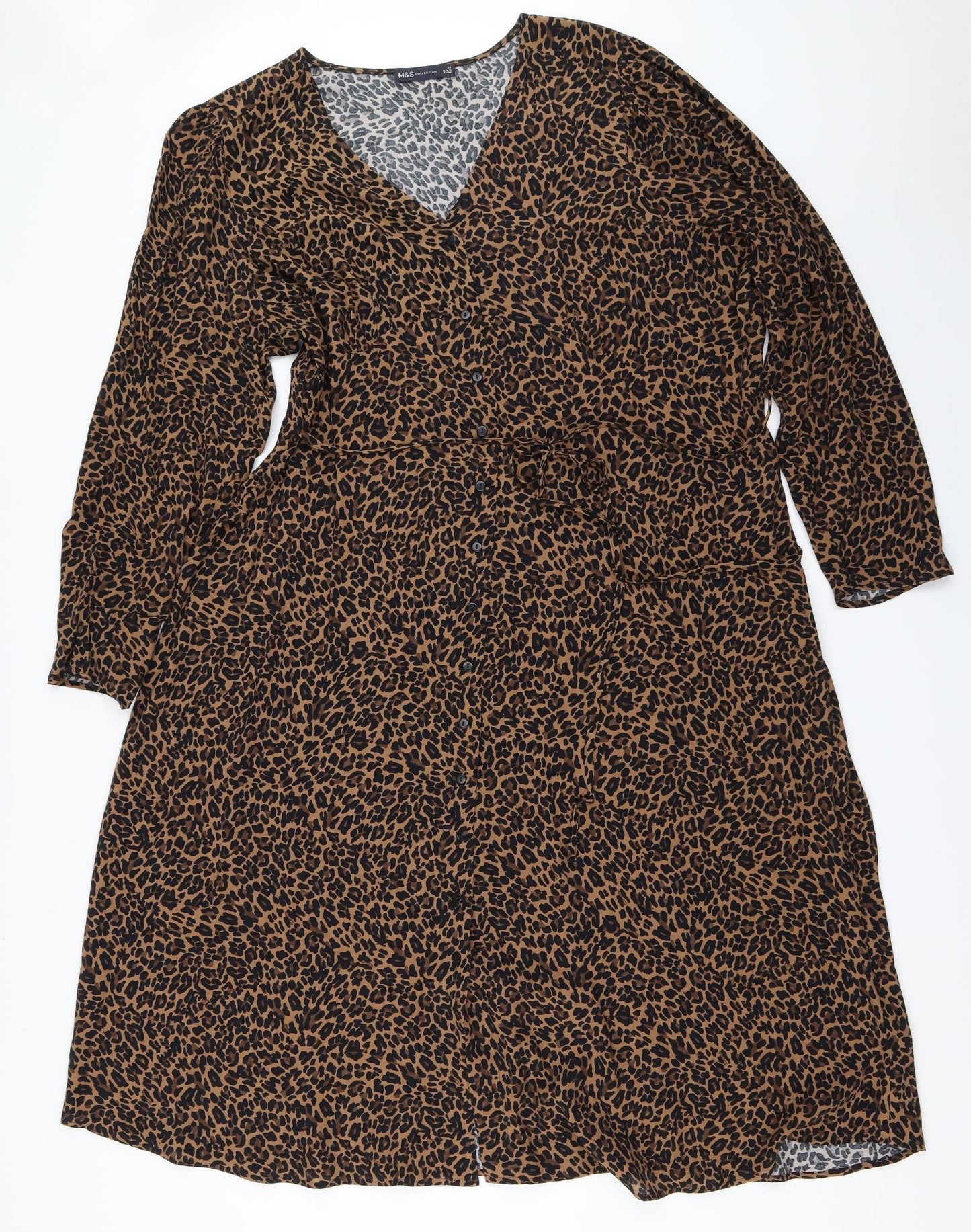 Marks and Spencer Womens Beige Animal Print  Fit & Flare  Size 20  - leopard print