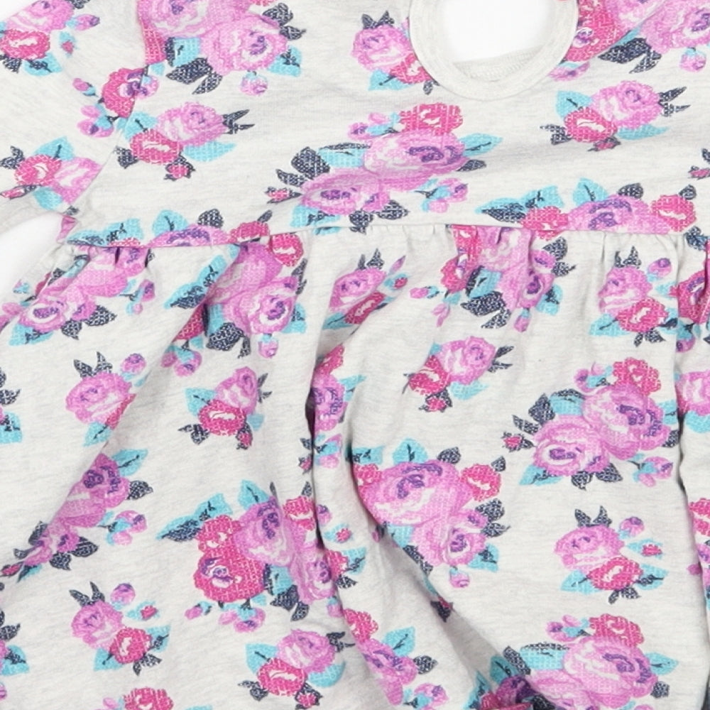 F&F Girls Grey Floral  Basic Blouse Size 3-6 Months