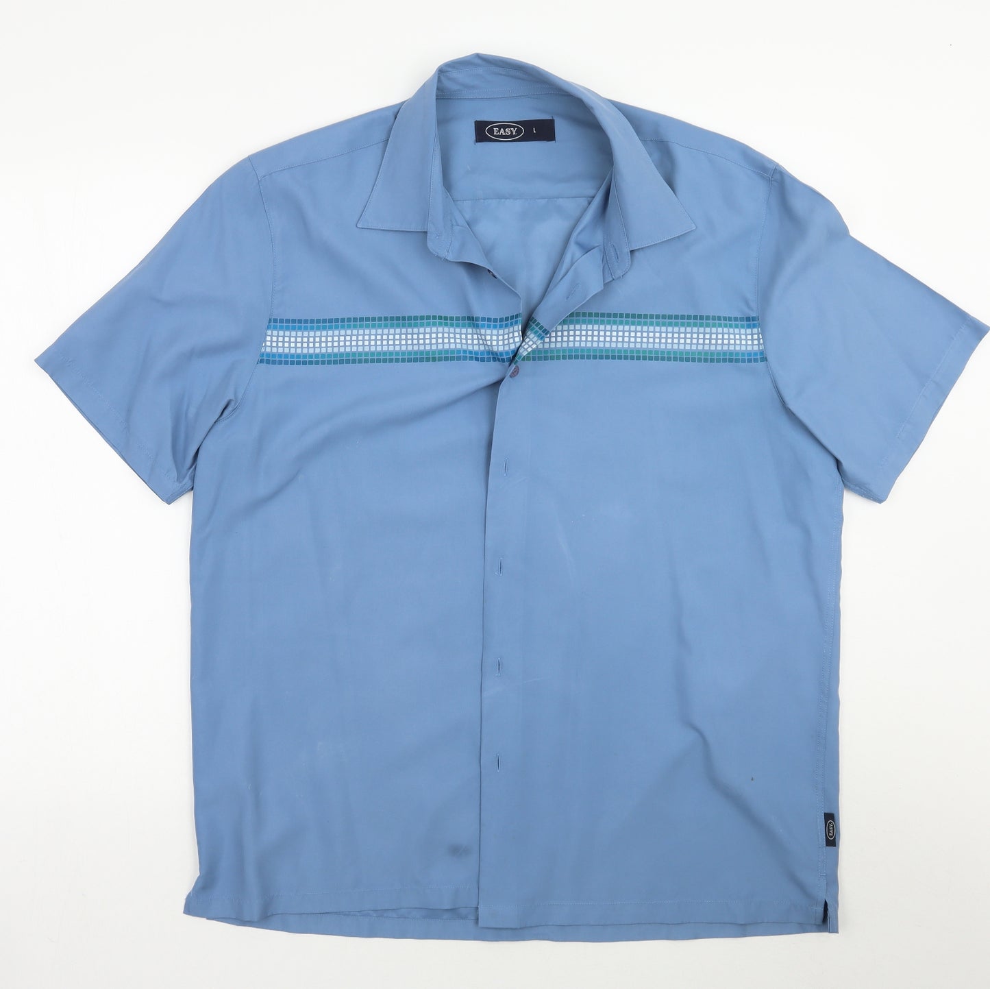 Easy Mens Blue Geometric   Button-Up Size L