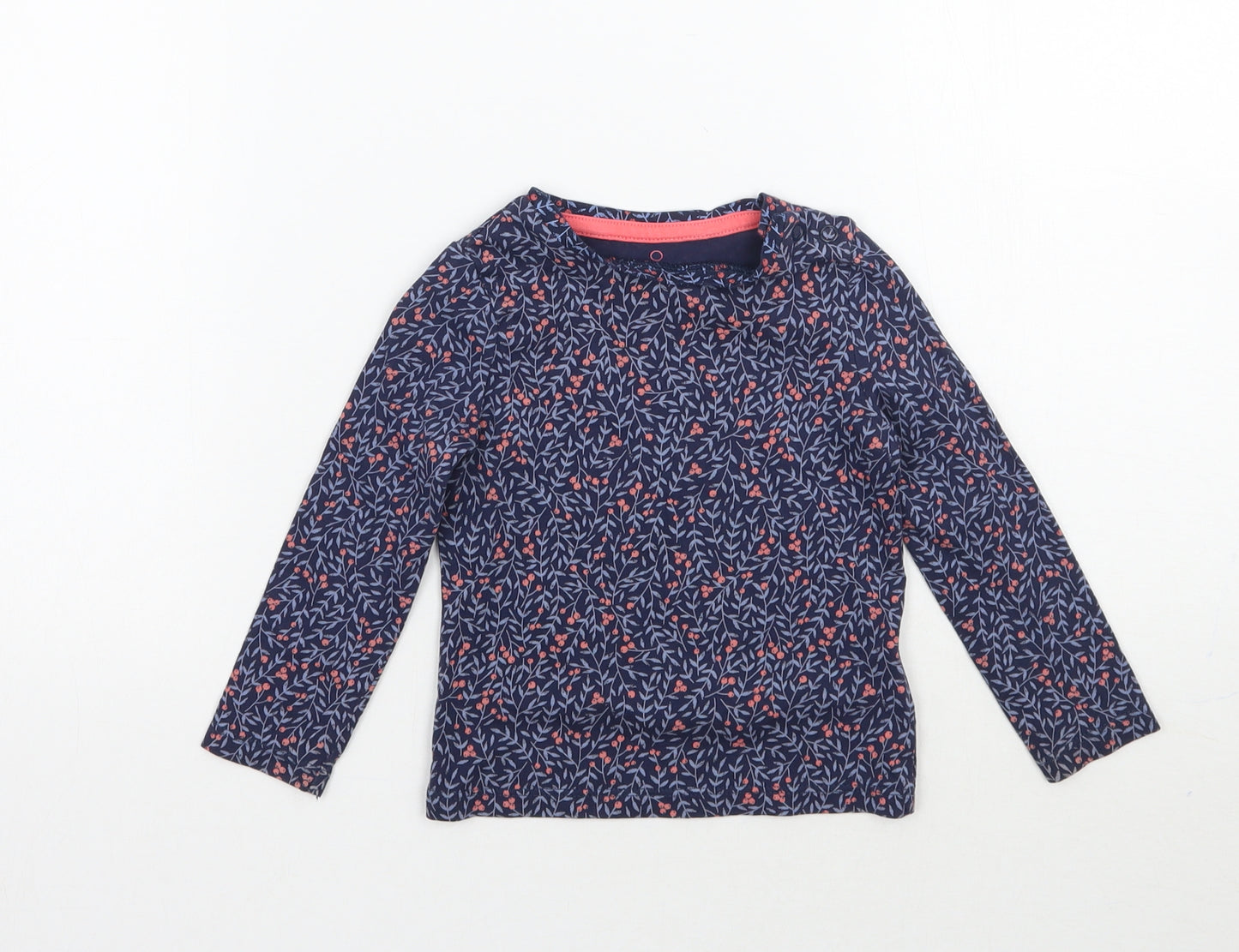 Mothercare Girls Blue Floral  Basic T-Shirt Size 9-12 Months