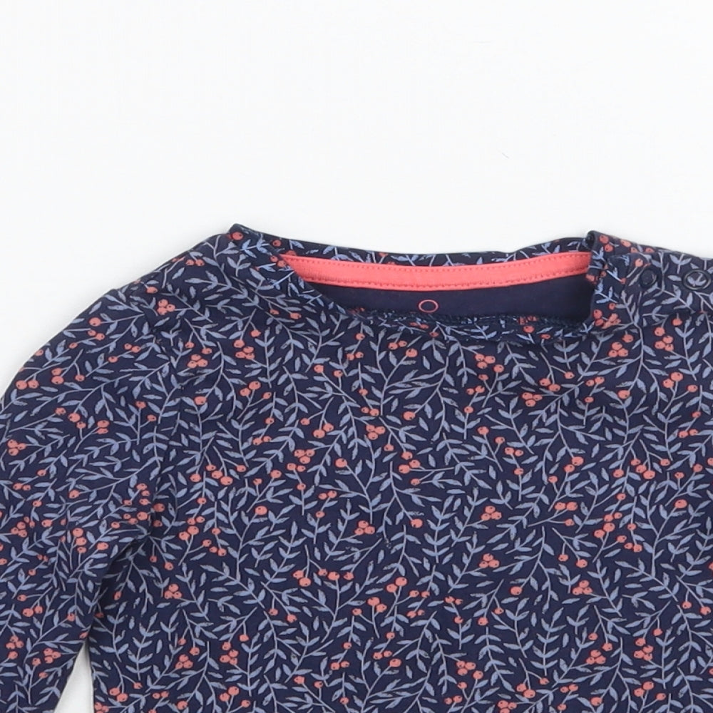 Mothercare Girls Blue Floral  Basic T-Shirt Size 9-12 Months