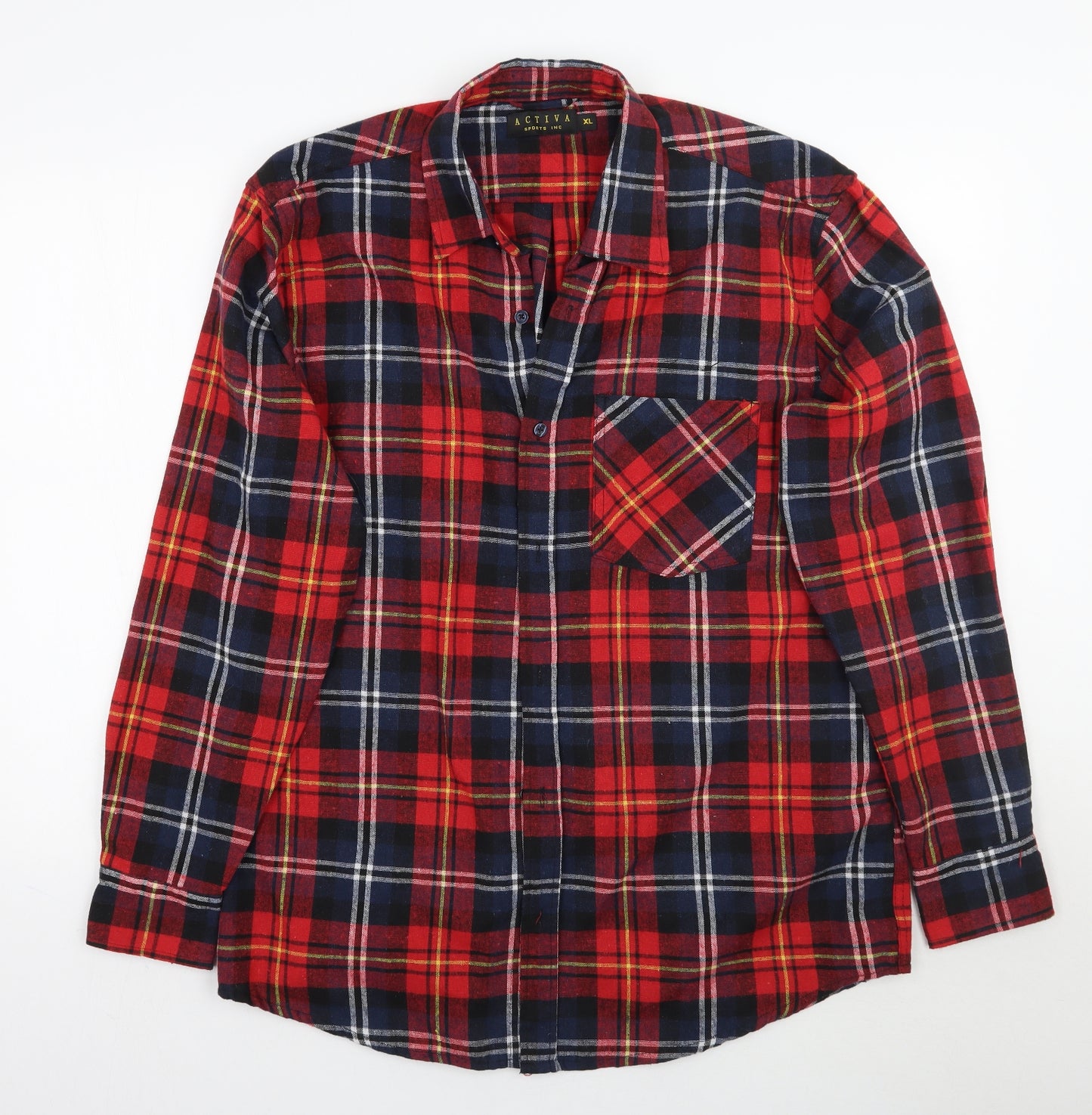 Activa Womens Red Check  Basic Button-Up Size XL