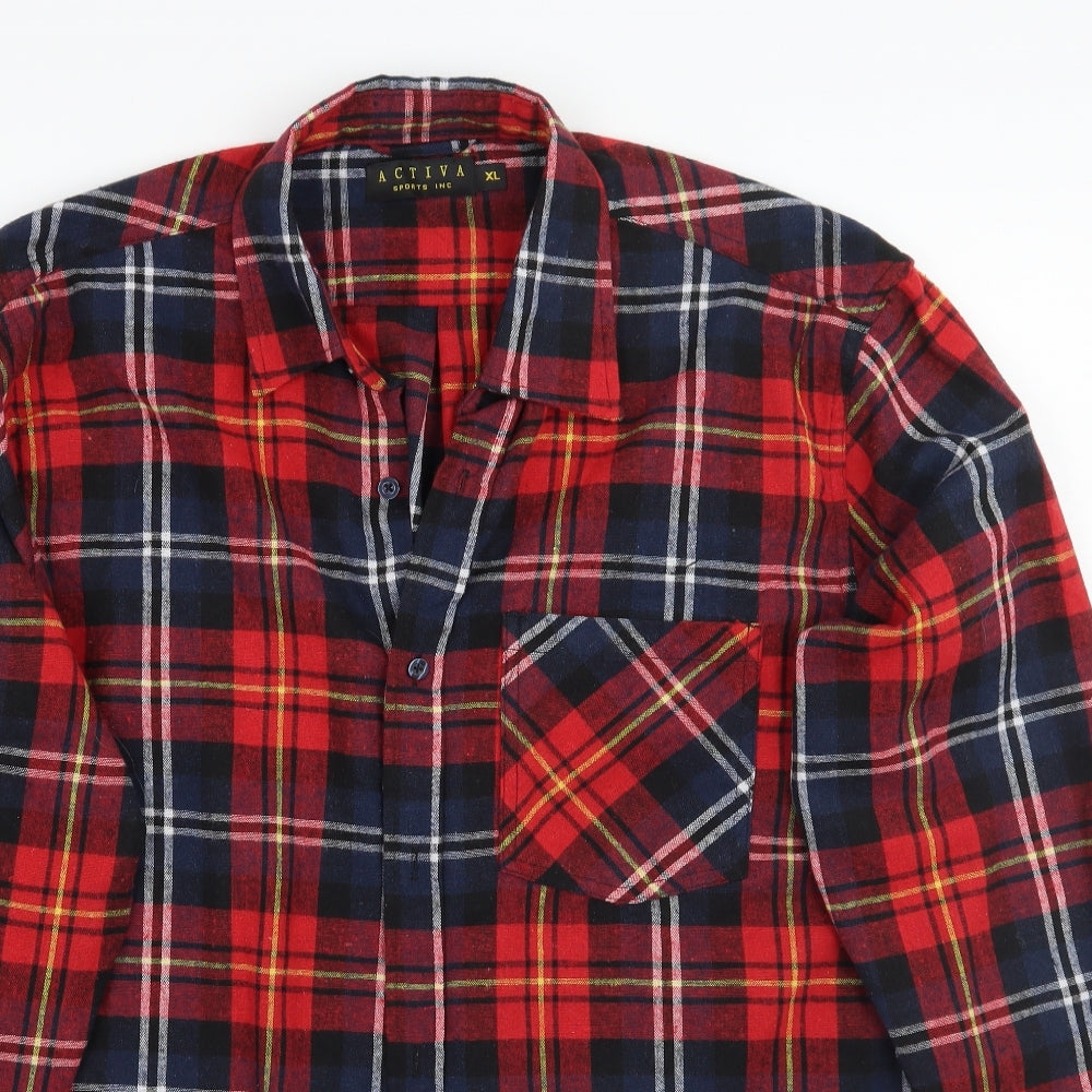 Activa Womens Red Check  Basic Button-Up Size XL