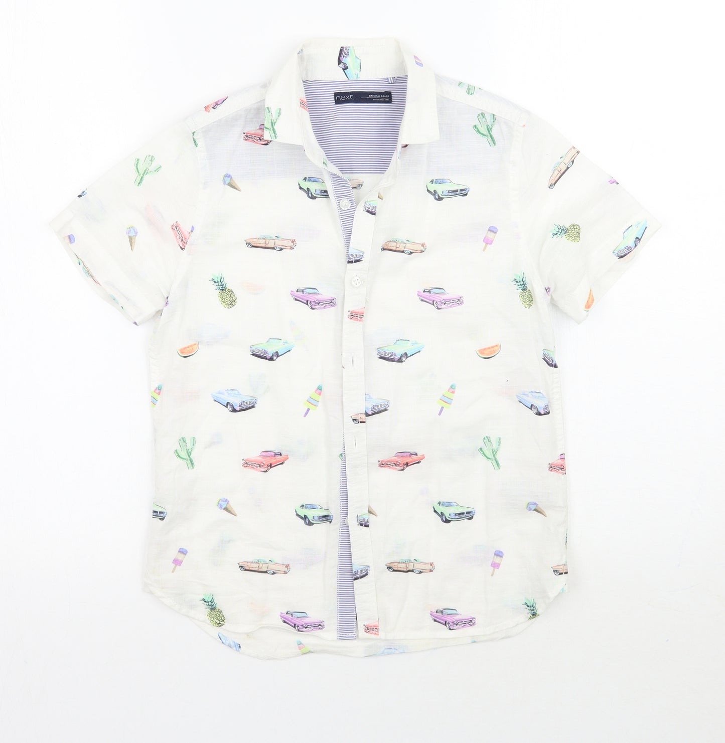 NEXT Boys White Geometric  Basic Button-Up Size 8 Years