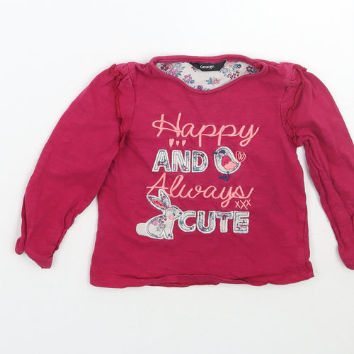 George Girls Pink Floral  Basic T-Shirt Size 2-3 Years
