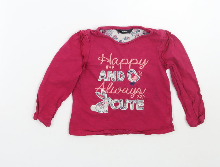 George Girls Pink Floral Basic T-Shirt Size 2-3 Years
