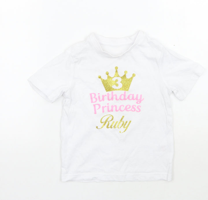 F&F Girls White Basic T-Shirt Size 3-4 Years