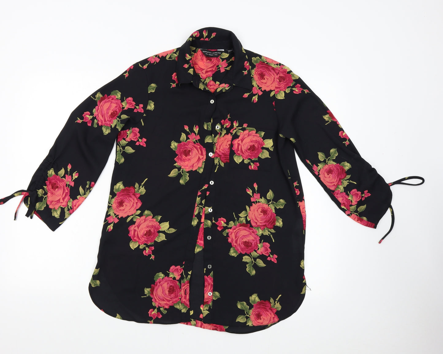 Dorothy Perkins Womens Black Floral  Basic Button-Up Size 10