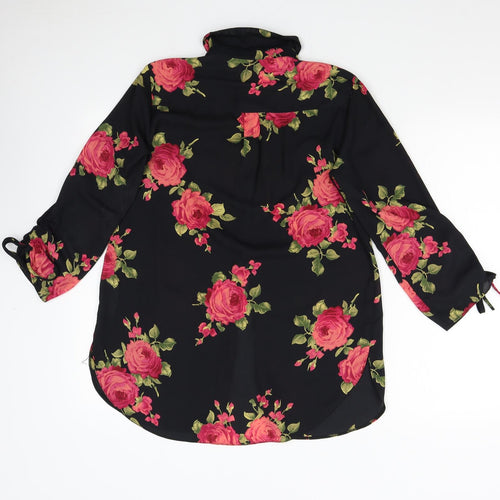 Dorothy Perkins Womens Black Floral  Basic Button-Up Size 10