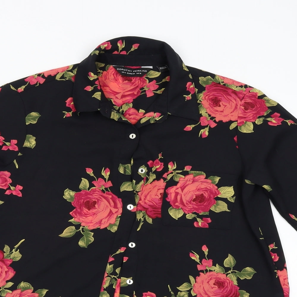 Dorothy Perkins Womens Black Floral  Basic Button-Up Size 10