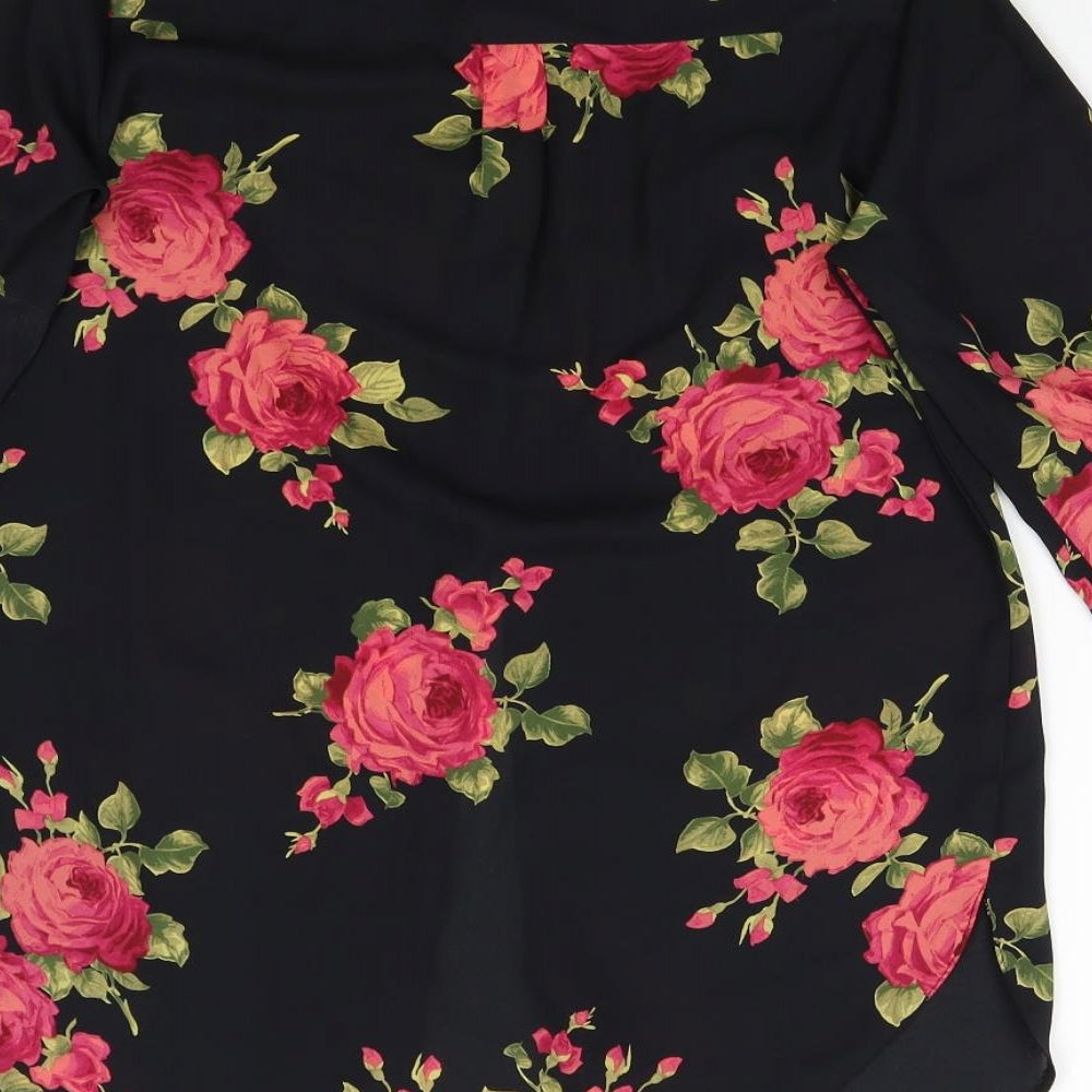 Dorothy Perkins Womens Black Floral  Basic Button-Up Size 10