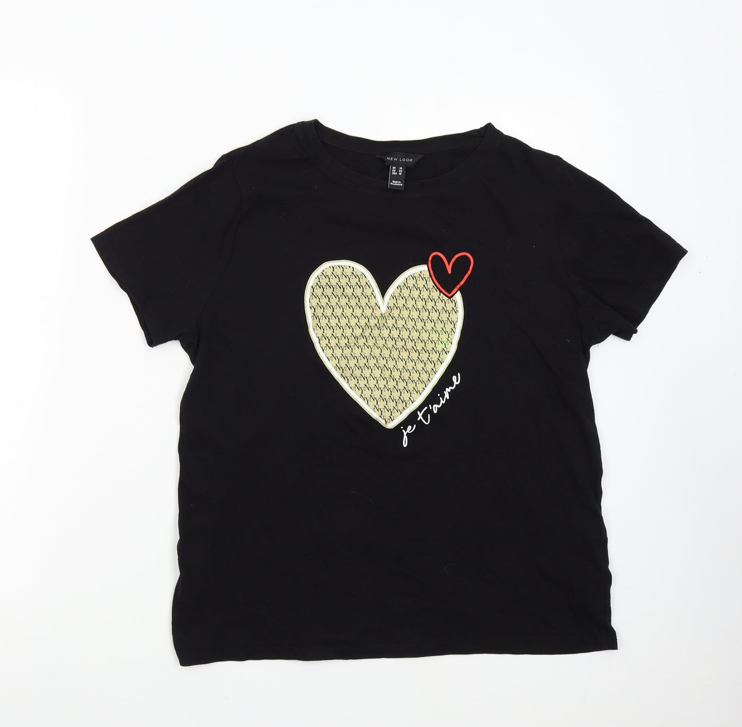 New Look Womens Black   Basic T-Shirt Size 14  - Je ' taime Heart