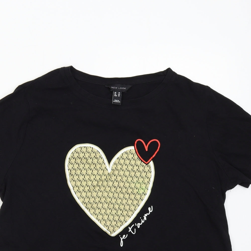 New Look Womens Black   Basic T-Shirt Size 14  - Je ' taime Heart