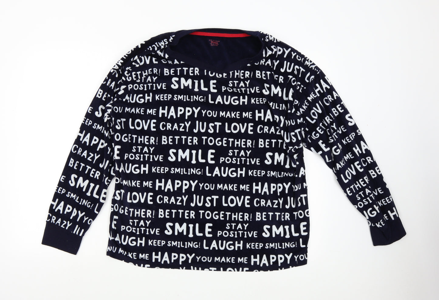 Primark Womens Blue Solid Fleece Top Pyjama Top Size L  - Love Smile