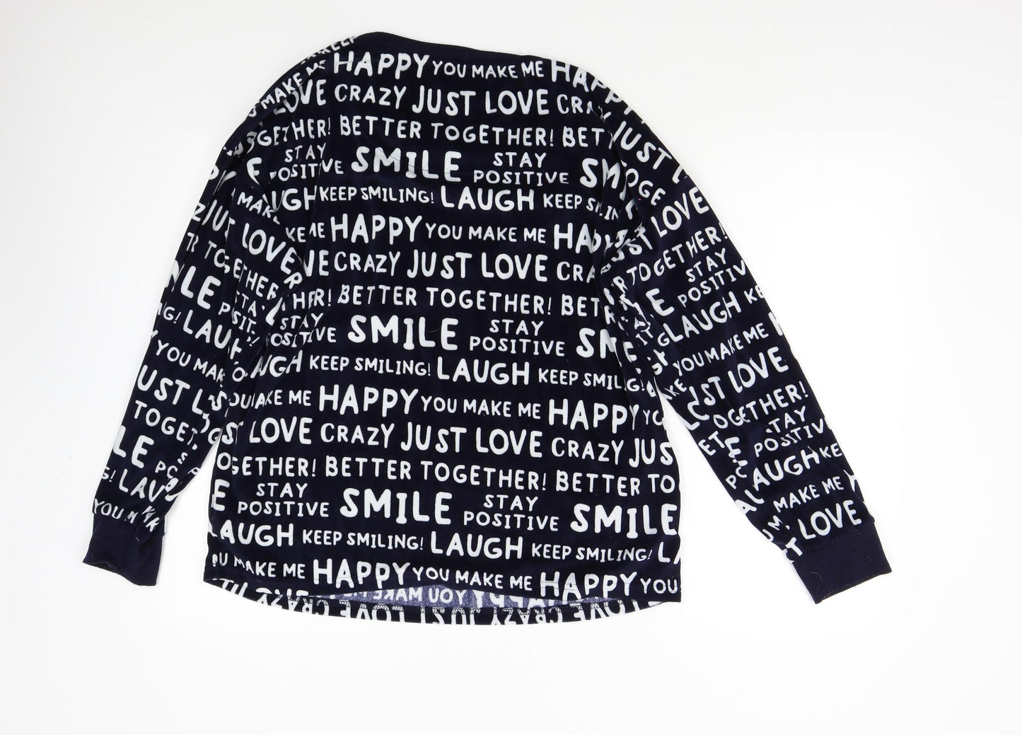 Primark Womens Blue Solid Fleece Top Pyjama Top Size L  - Love Smile