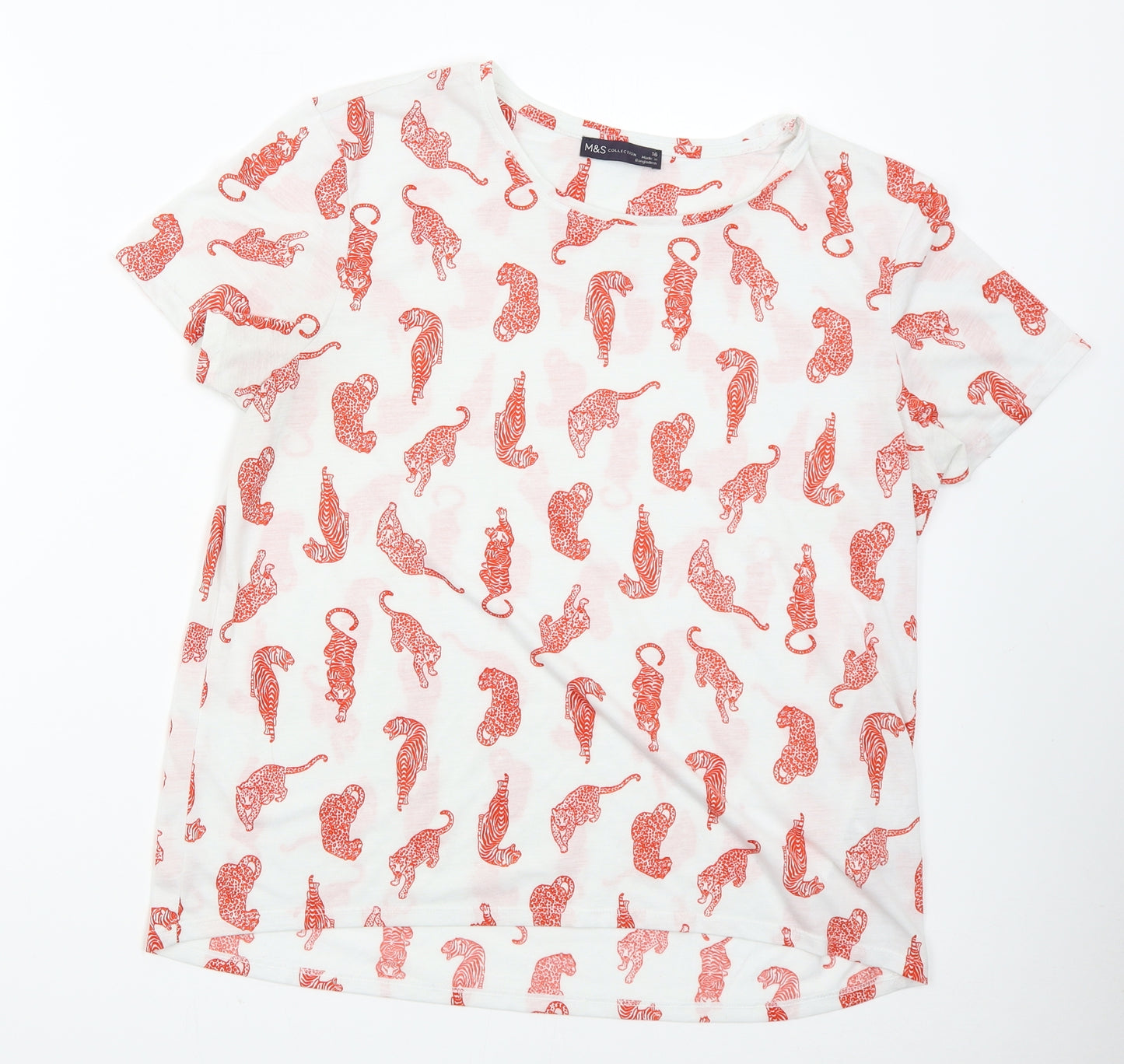 M&S Womens White   Basic T-Shirt Size 16  - Leopard Tiger