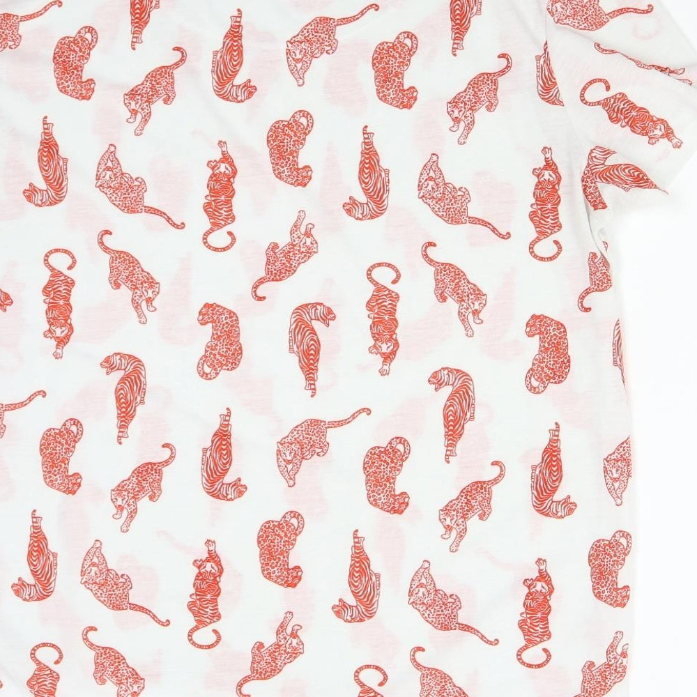 M&S Womens White   Basic T-Shirt Size 16  - Leopard Tiger