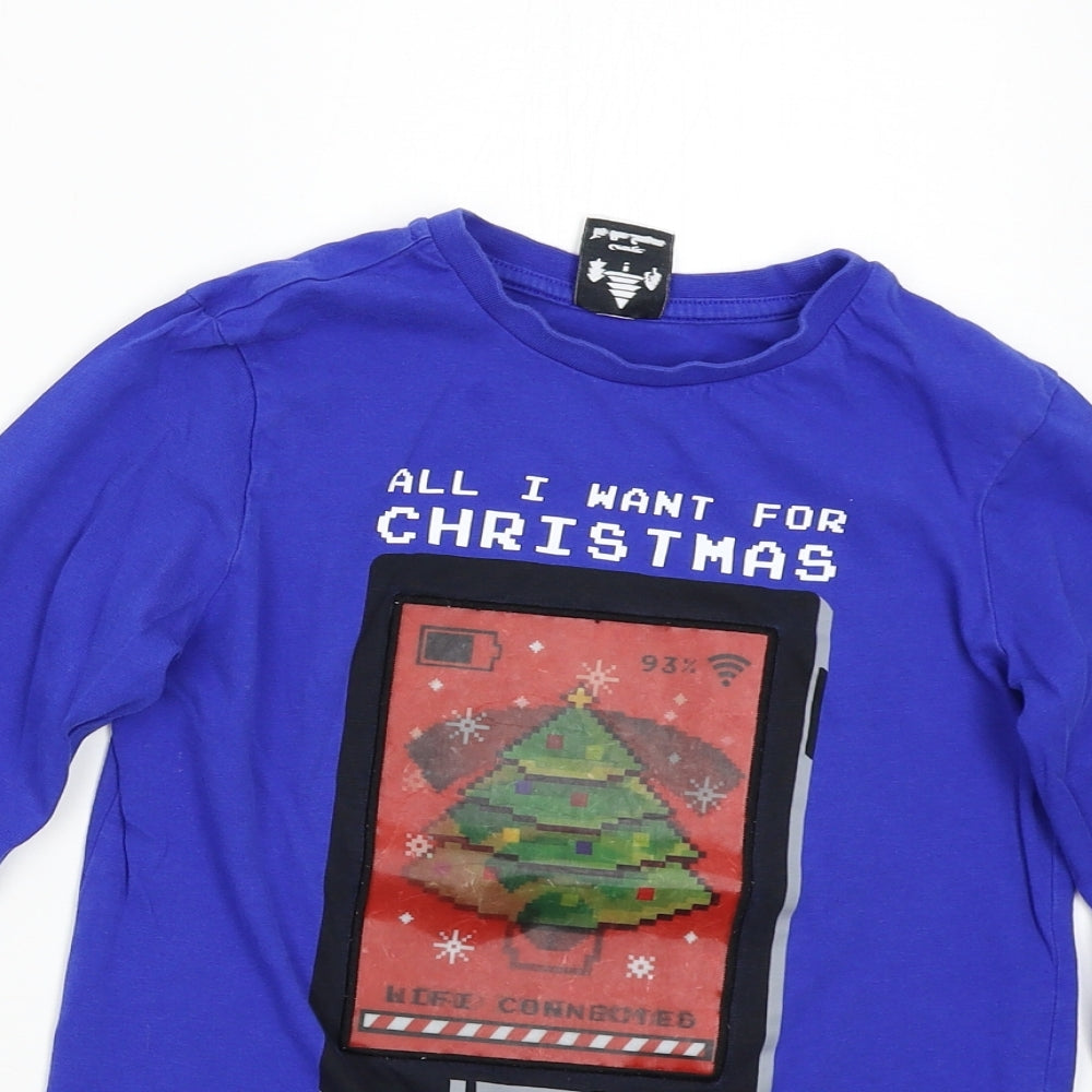 George Boys Blue   Basic T-Shirt Size 7-8 Years  - Christmas