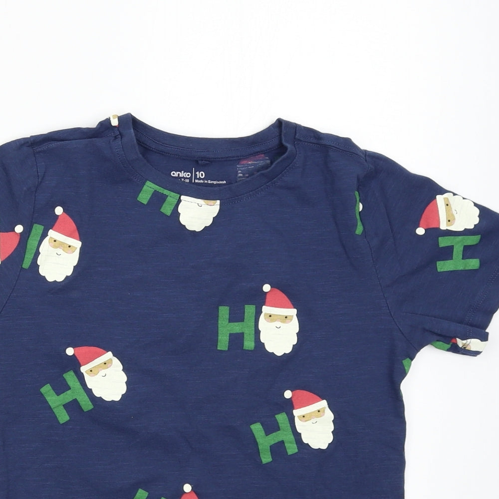 Anko Boys Blue   Basic T-Shirt Size 7-8 Years  - Christmas Santa