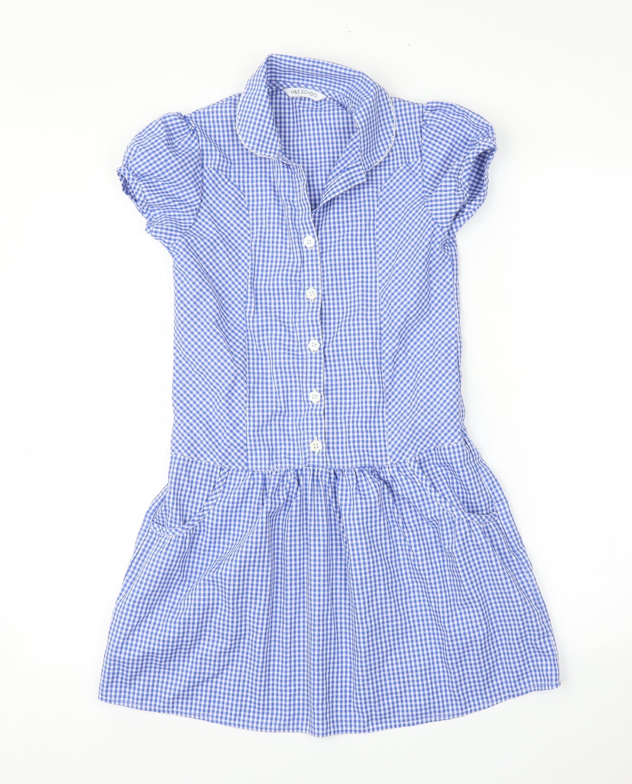 M&S Girls Blue Check  A-Line  Size 9 Years  - =