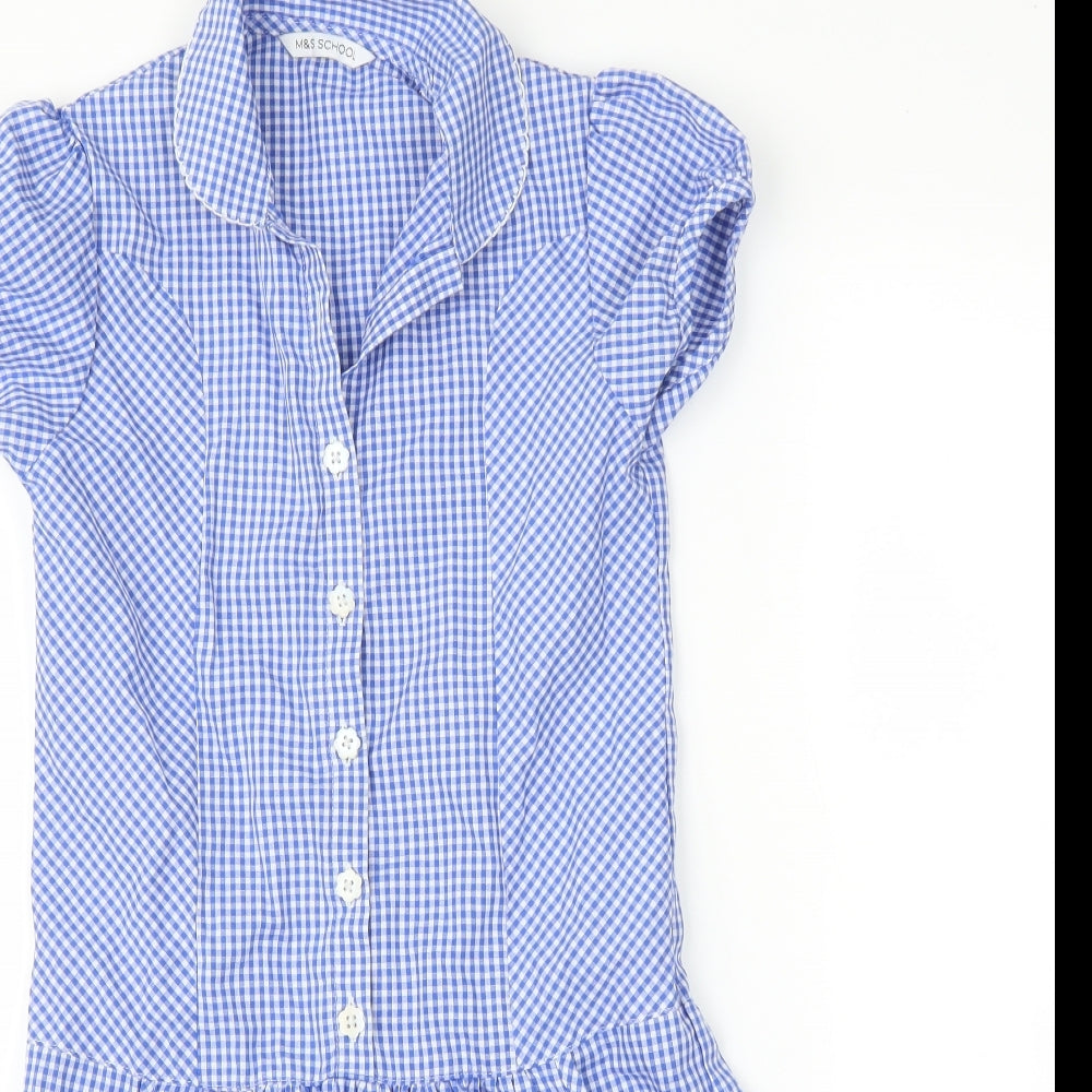 M&S Girls Blue Check  A-Line  Size 9 Years  - =