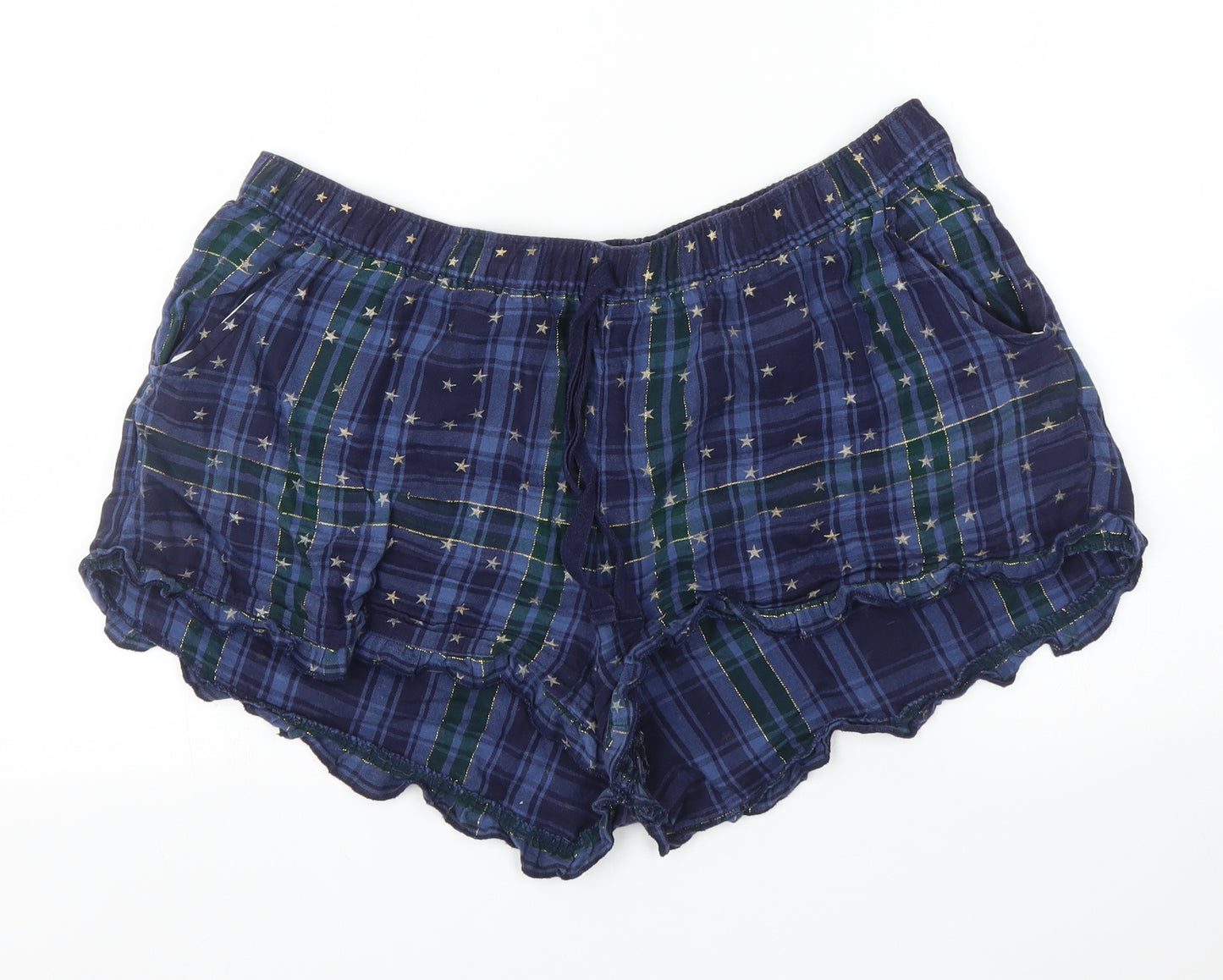 F&F Womens Blue Plaid  Capri Sleep Shorts Size 16