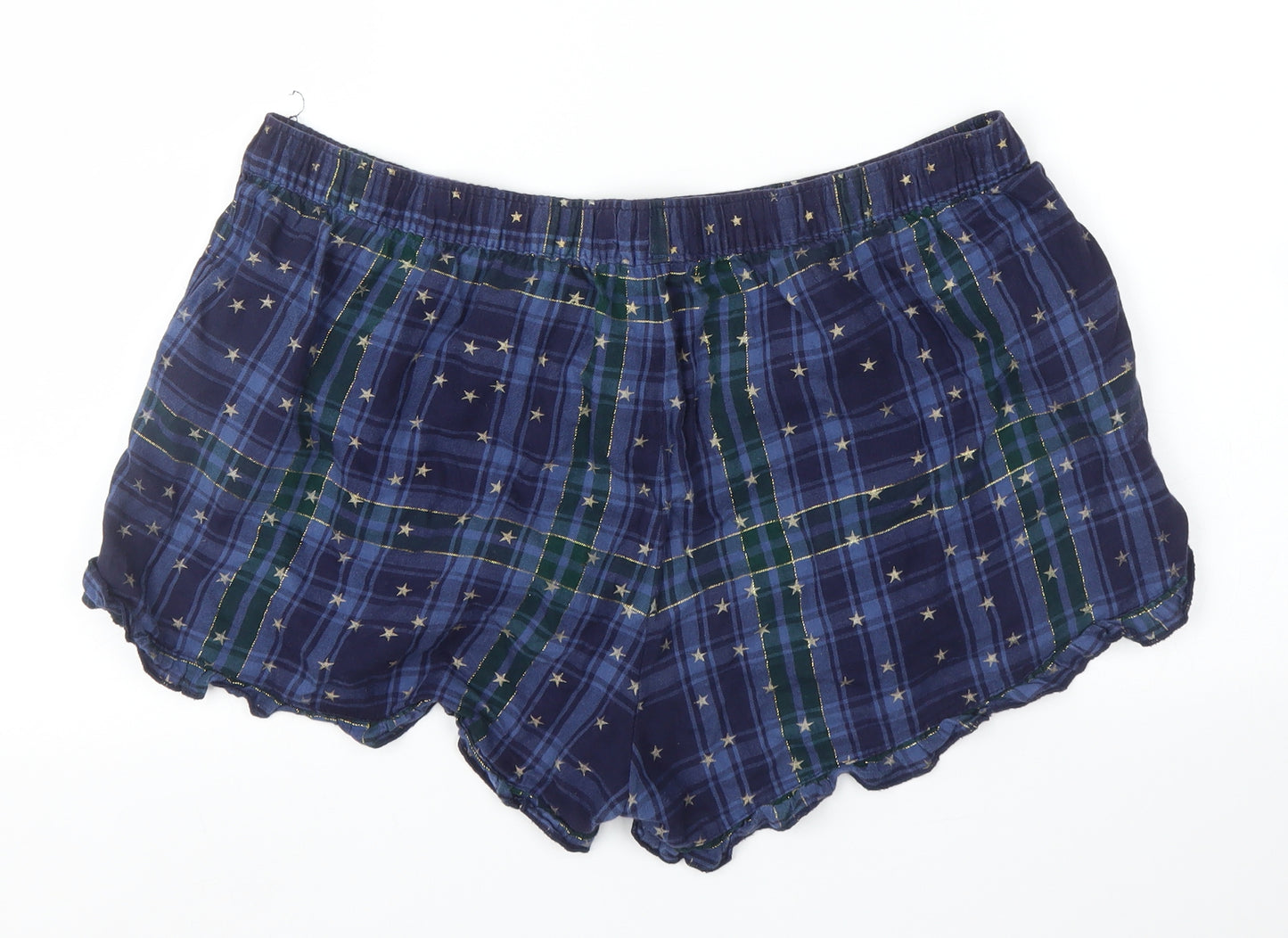 F&F Womens Blue Plaid  Capri Sleep Shorts Size 16