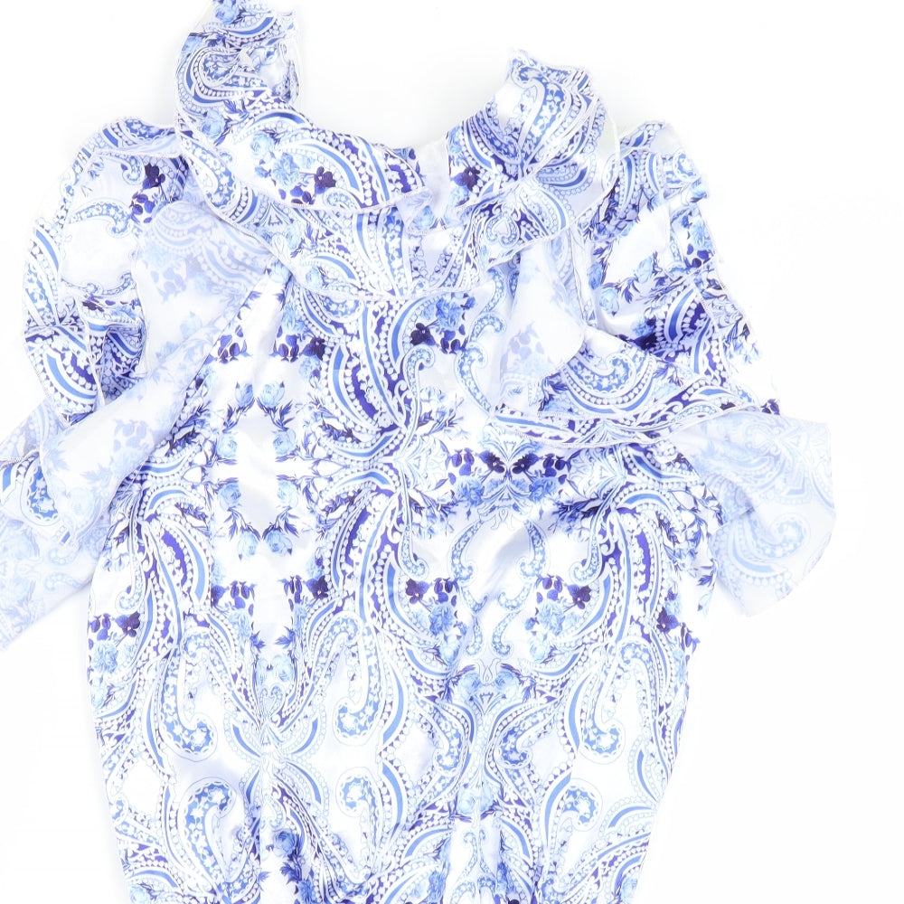 PRETTYLITTLETHING Womens Blue Paisley  Basic Blouse Size 8