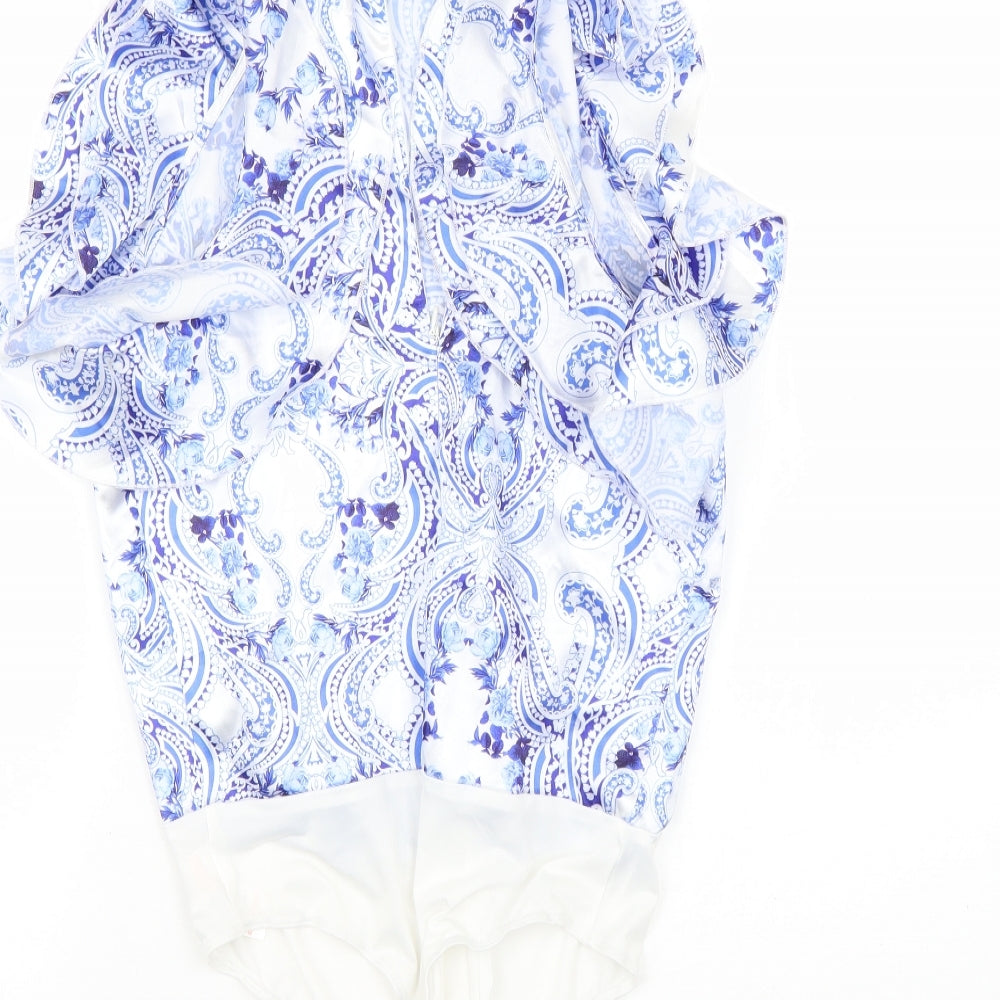 PRETTYLITTLETHING Womens Blue Paisley  Basic Blouse Size 8