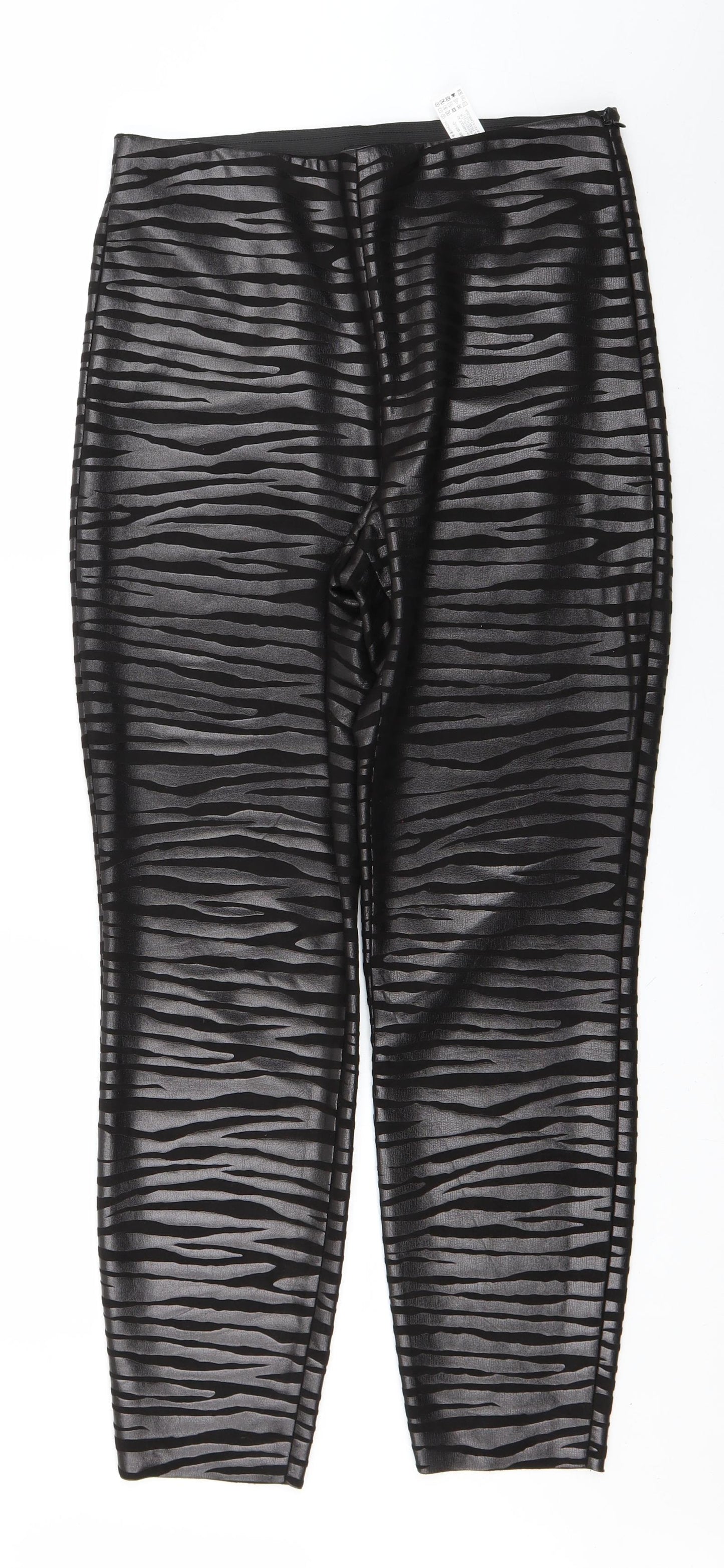 Zara Womens Black Animal Print  Trousers  Size L L27.5 in