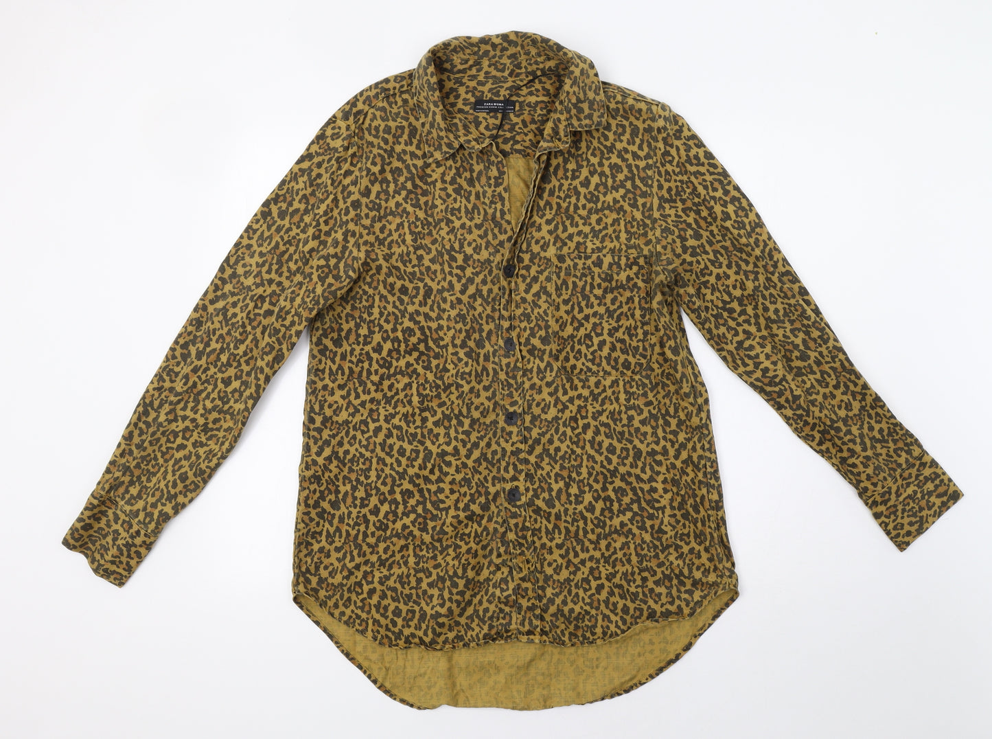 Zara Womens Brown Animal Print  Tunic Button-Up Size M