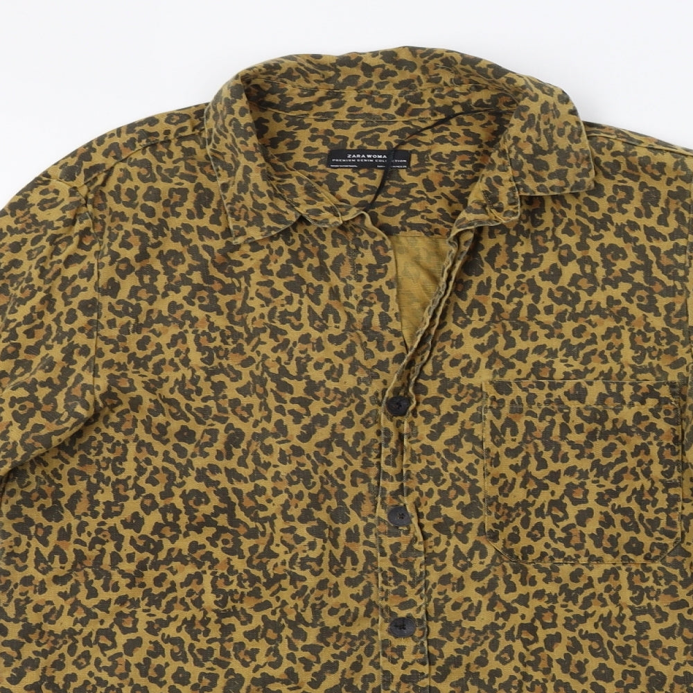 Zara Womens Brown Animal Print  Tunic Button-Up Size M