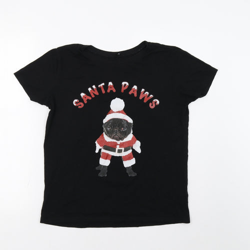 Sinsay Womens Black   Basic T-Shirt Size M  - Santa Paws