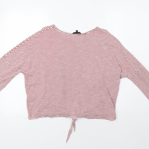 New Look Womens Red Striped  Basic T-Shirt Size 10