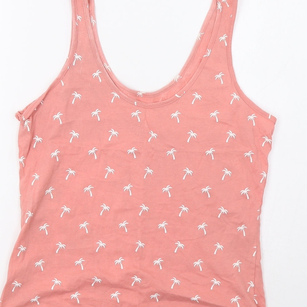 Primark Womens Pink   Basic Tank Size 10  - Palm Tree Print