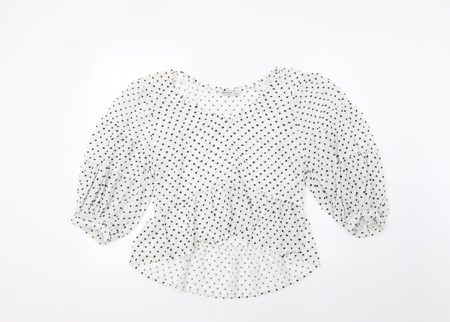 Stradivarius Womens White Polka Dot  Basic Blouse Size S