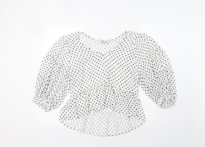 Stradivarius Womens White Polka Dot  Basic Blouse Size S